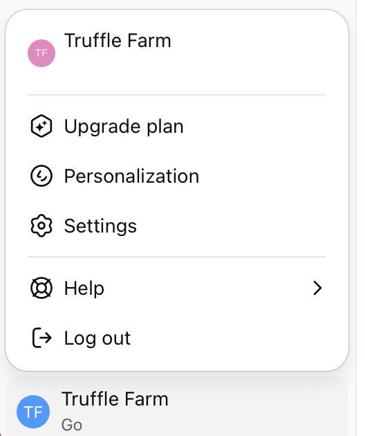 ChatGPT account menu showing Settings option